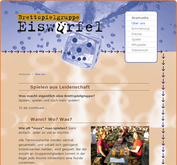 Screenshot Website Brettspielgruppe Eiswürfel